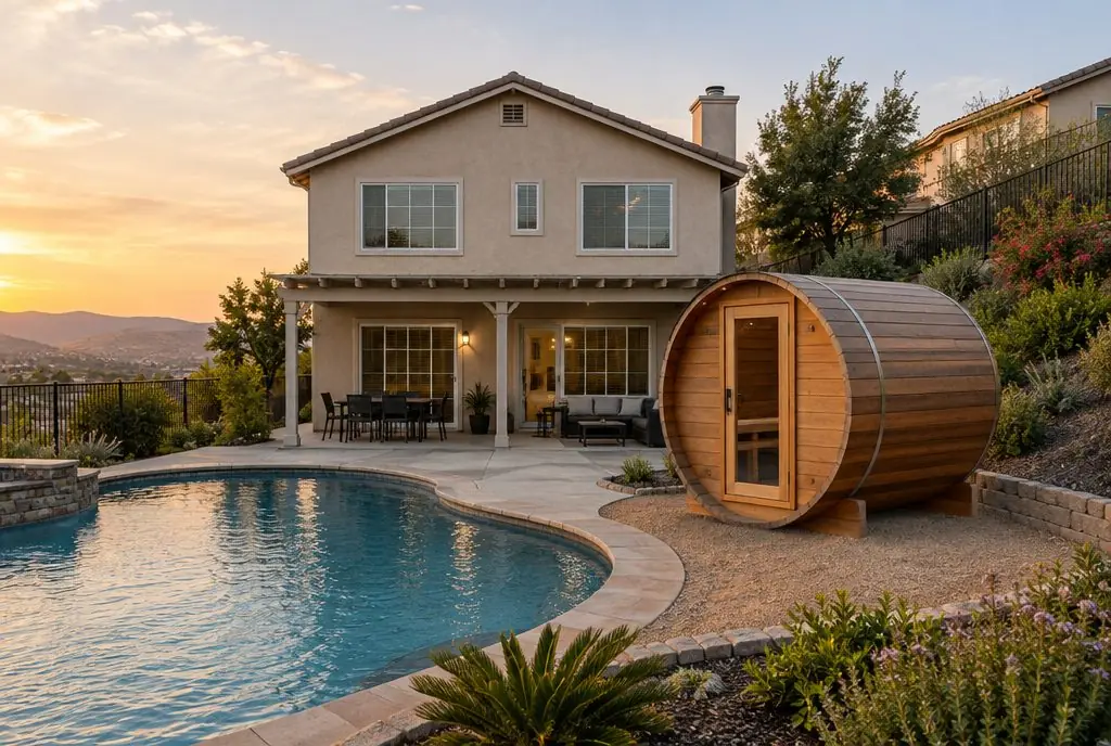 Illustration: a home sauna in a typical Stevenson Ranch yard